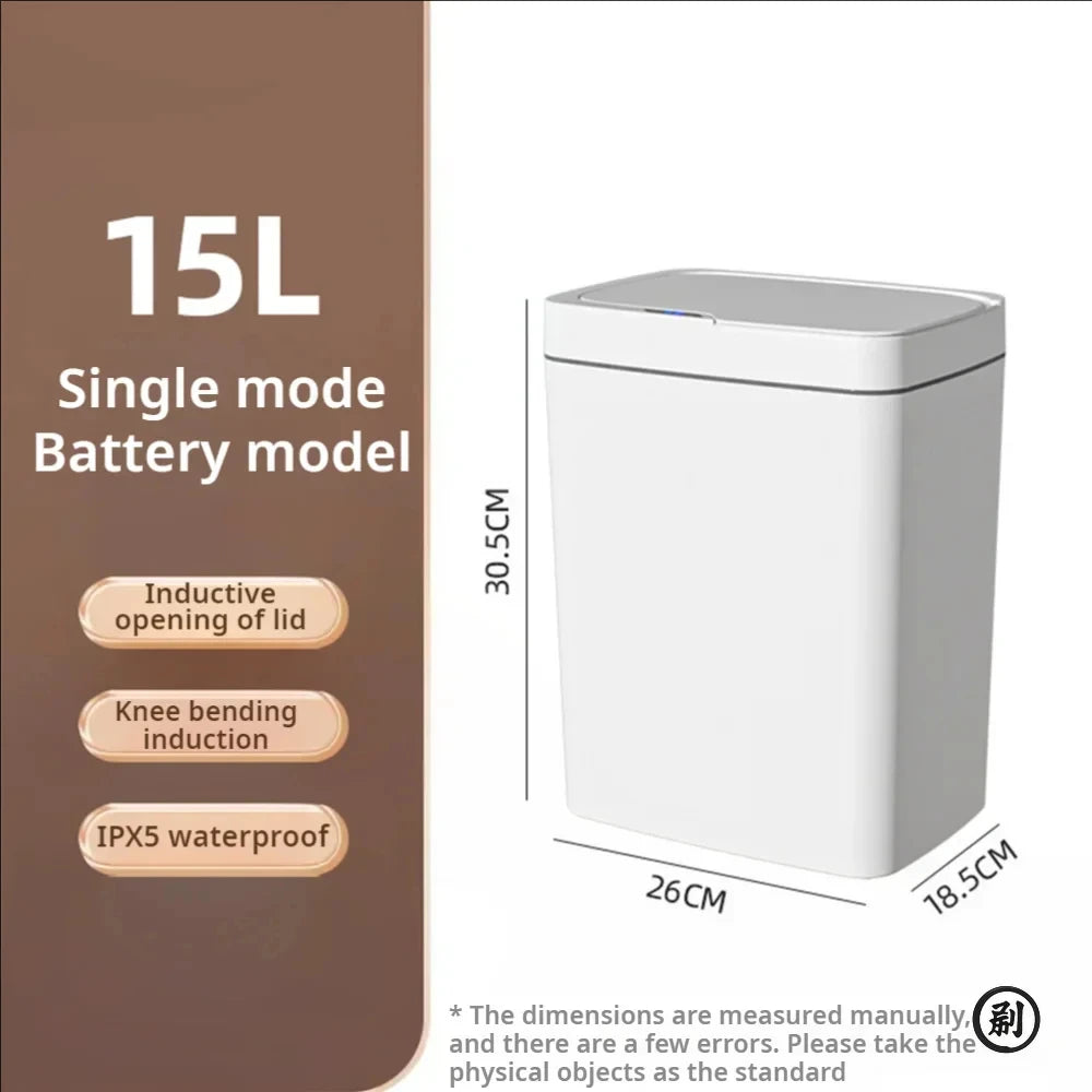 15L Touchless Smart Sensor Trash Can with Automatic Bagging – White Automatic Garbage Bin for Bathroom, Kitchen & Office