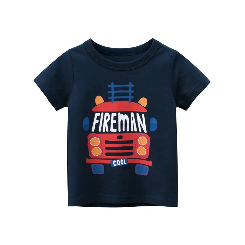 Fun Cartoon Cars, Trucks & Monster Buses Boys T-Shirts – Soft 100% Cotton Short Sleeve Summer Tops for Kids Ages 1-9