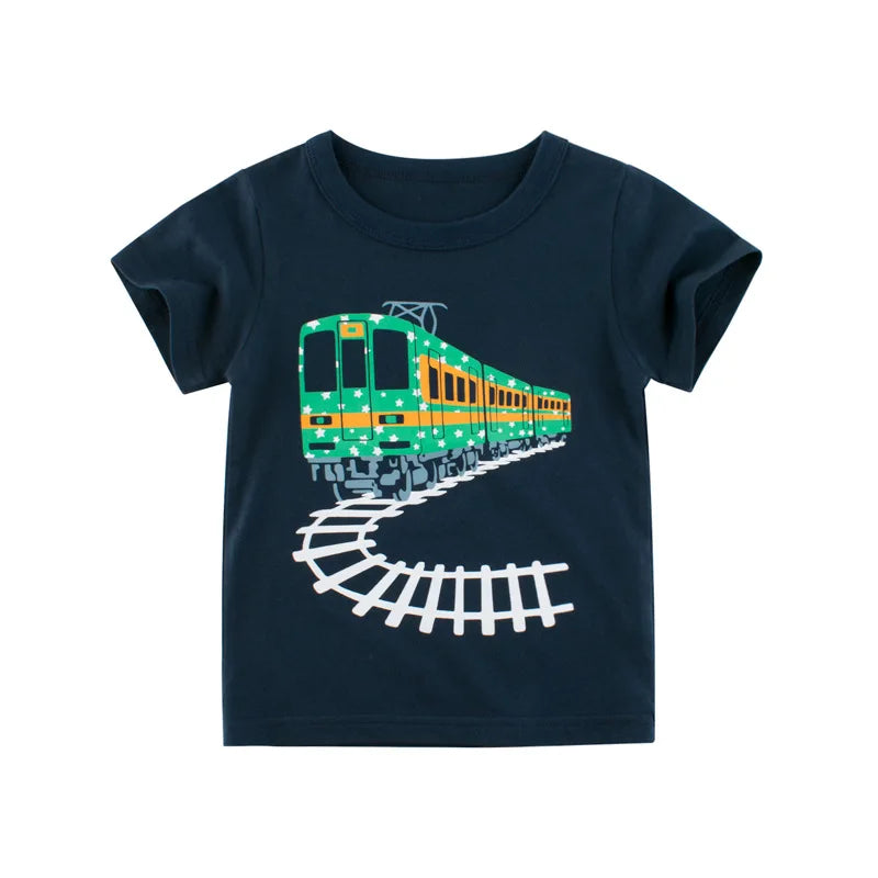 Fun Cartoon Cars, Trucks & Monster Buses Boys T-Shirts – Soft 100% Cotton Short Sleeve Summer Tops for Kids Ages 1-9