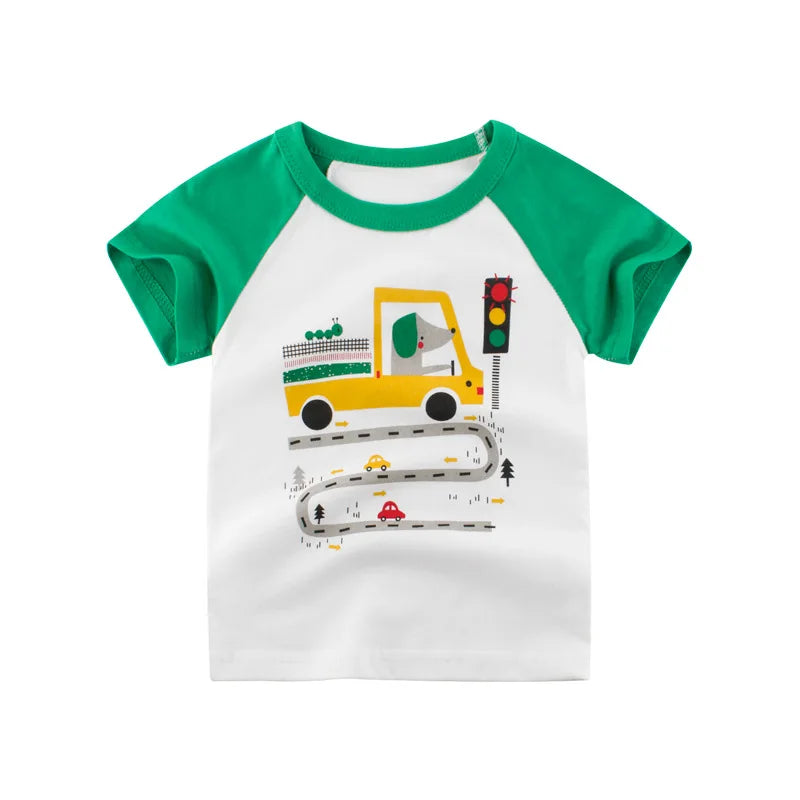 Fun Cartoon Cars, Trucks & Monster Buses Boys T-Shirts – Soft 100% Cotton Short Sleeve Summer Tops for Kids Ages 1-9