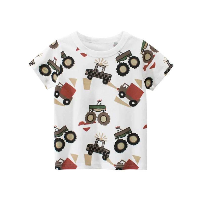 Fun Cartoon Cars, Trucks & Monster Buses Boys T-Shirts – Soft 100% Cotton Short Sleeve Summer Tops for Kids Ages 1-9