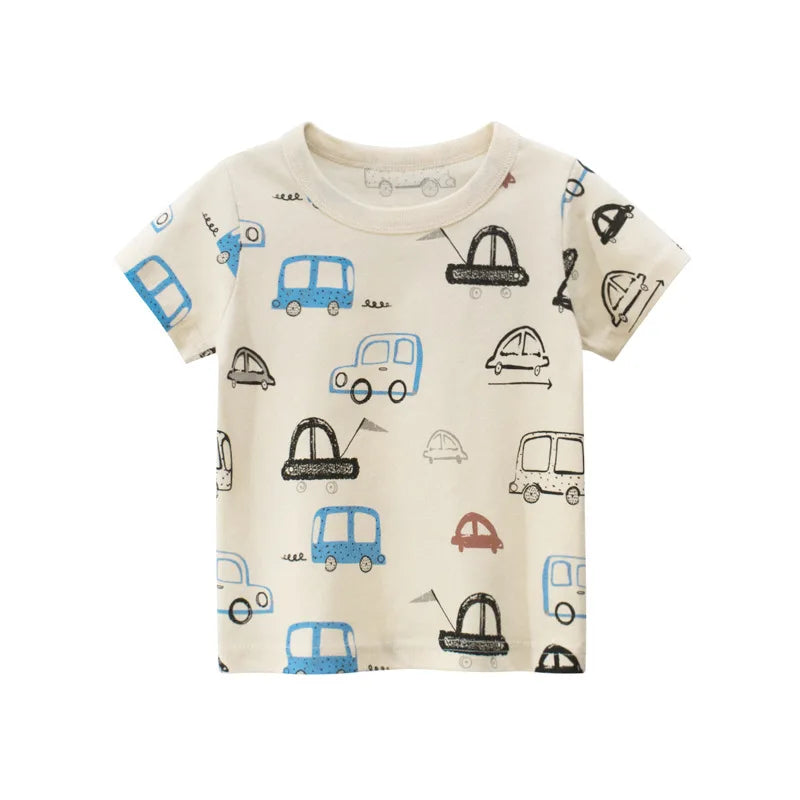 Fun Cartoon Cars, Trucks & Monster Buses Boys T-Shirts – Soft 100% Cotton Short Sleeve Summer Tops for Kids Ages 1-9