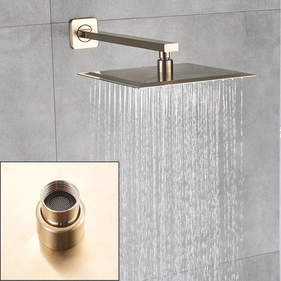 Square Rainfall Shower Head 8"/10"/12" - Ultrathin Rain Shower with Arm