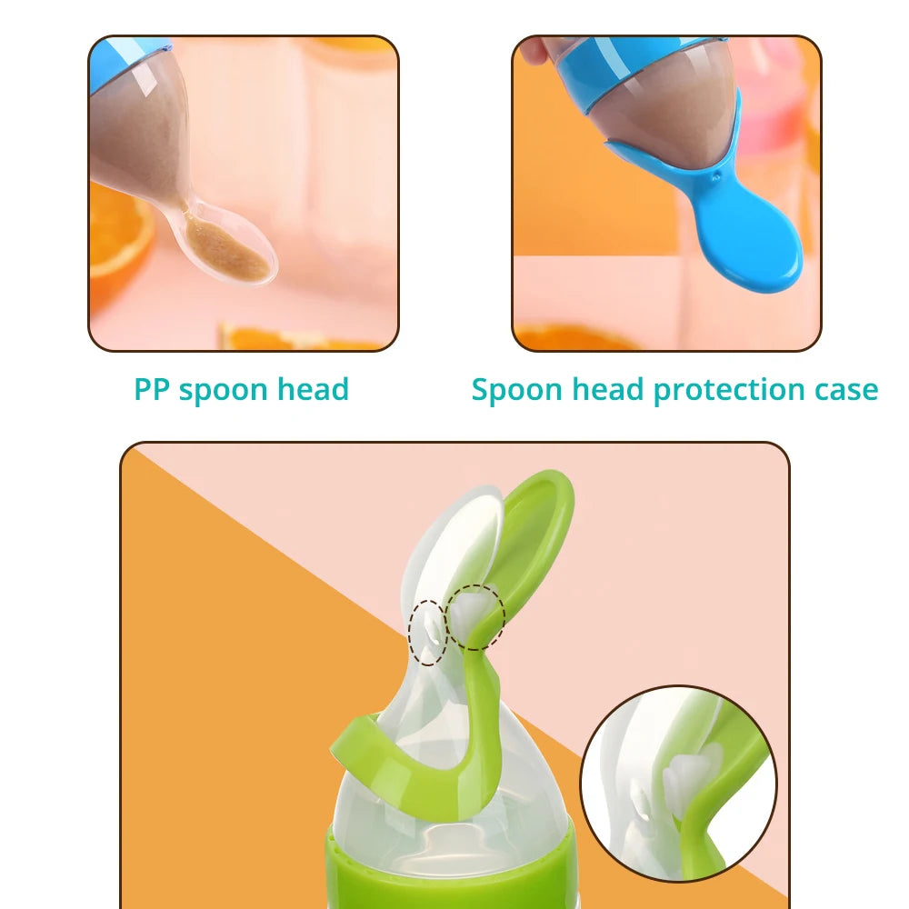 Silicone Baby Food Feeder Bottle with Spoon