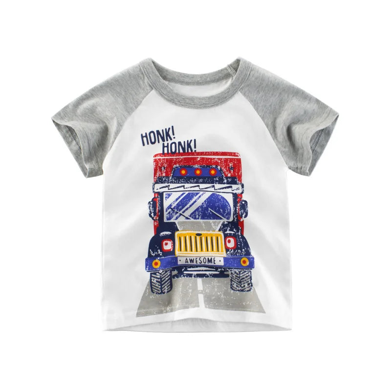 Fun Cartoon Cars, Trucks & Monster Buses Boys T-Shirts – Soft 100% Cotton Short Sleeve Summer Tops for Kids Ages 1-9