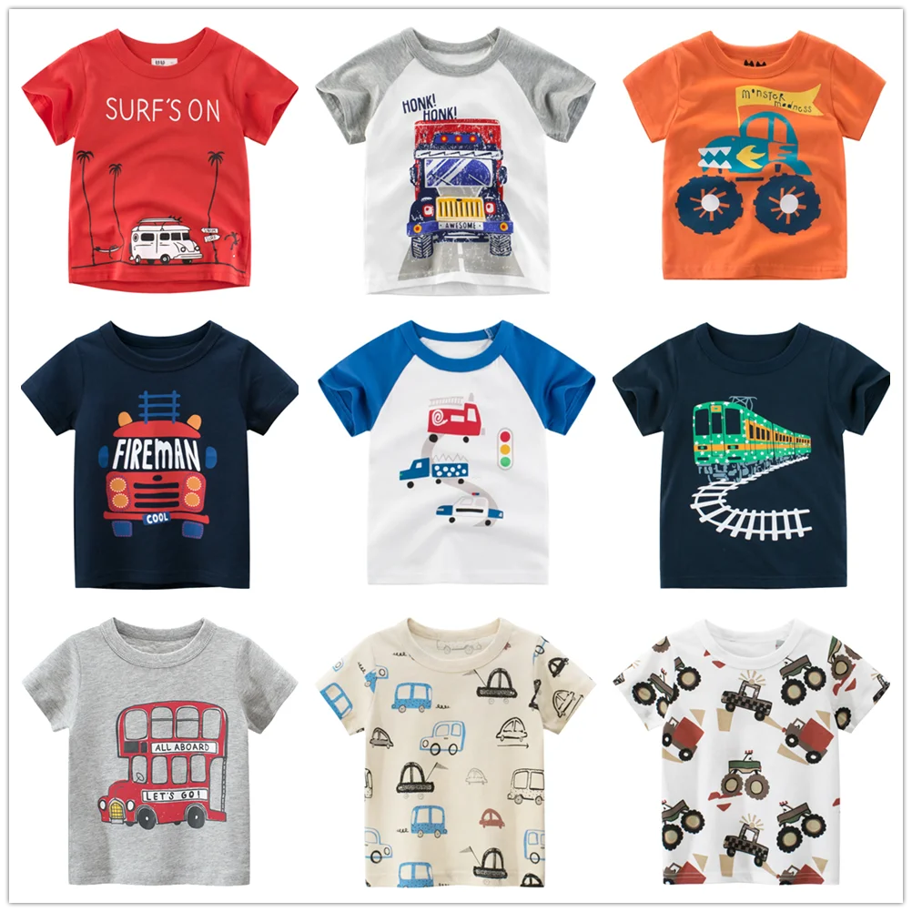 Fun Cartoon Cars, Trucks & Monster Buses Boys T-Shirts – Soft 100% Cotton Short Sleeve Summer Tops for Kids Ages 1-9