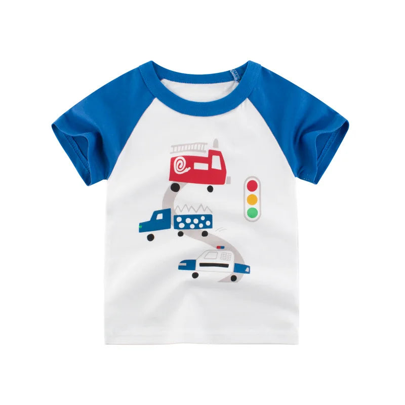 Fun Cartoon Cars, Trucks & Monster Buses Boys T-Shirts – Soft 100% Cotton Short Sleeve Summer Tops for Kids Ages 1-9