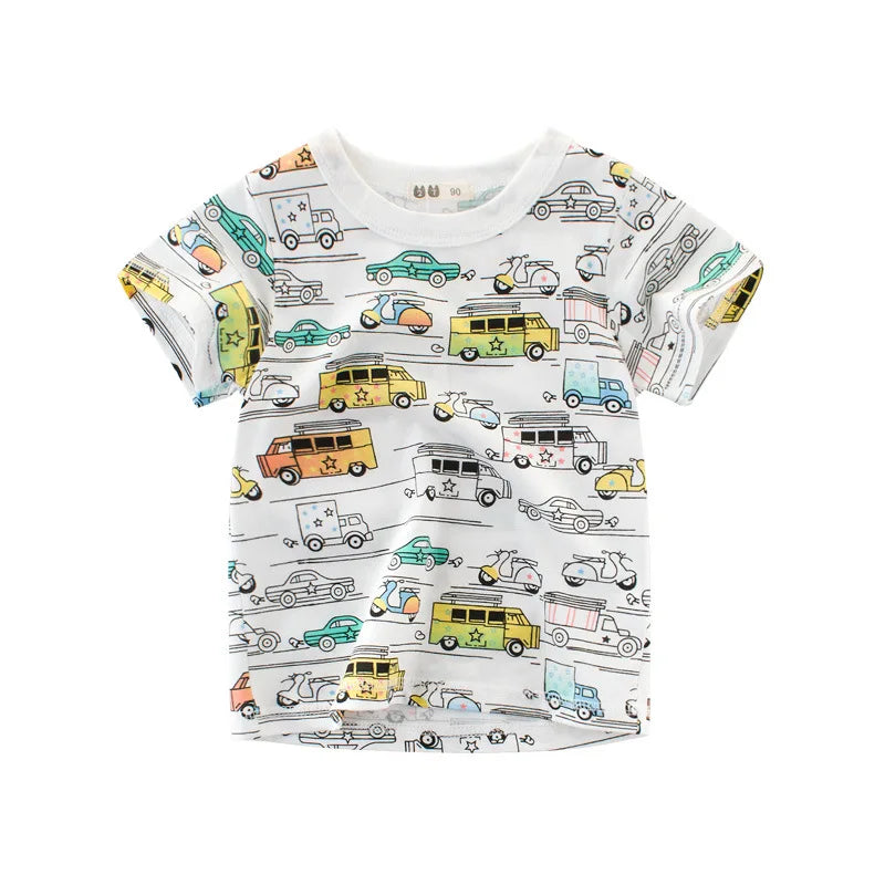 Fun Cartoon Cars, Trucks & Monster Buses Boys T-Shirts – Soft 100% Cotton Short Sleeve Summer Tops for Kids Ages 1-9