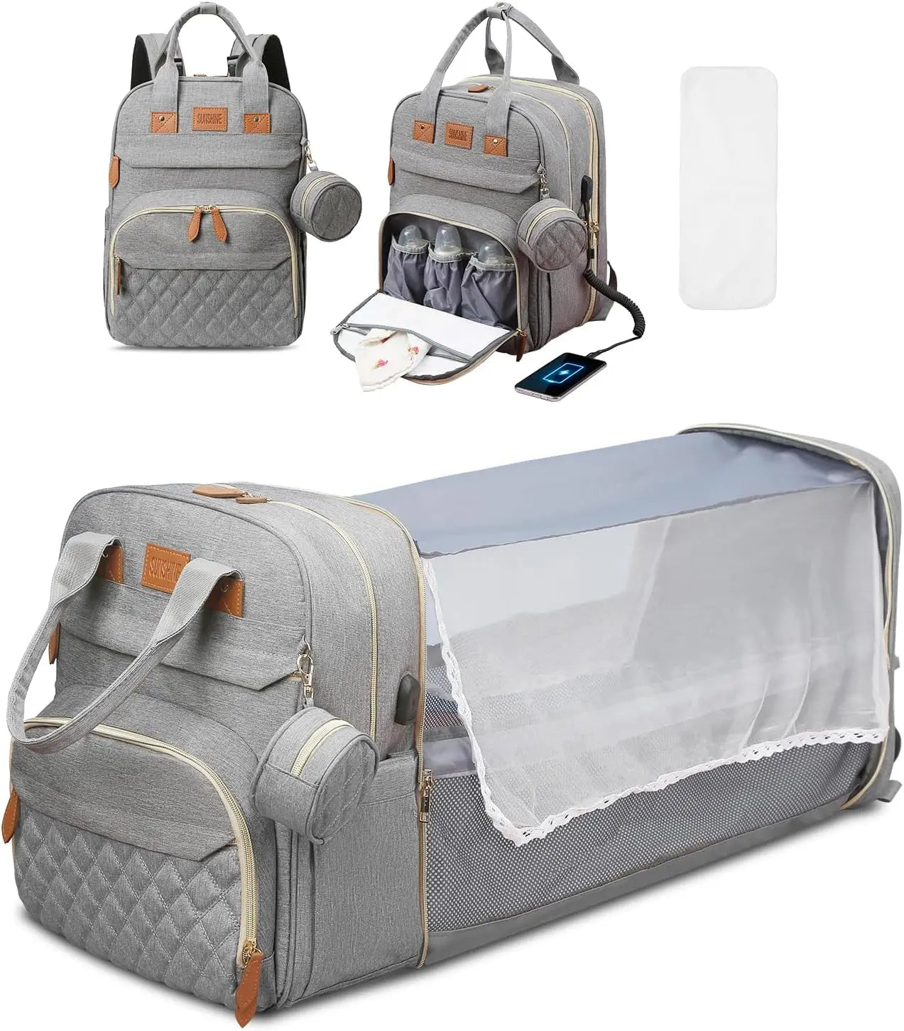 BabyNest™ 3-in-1 Diaper Backpack with Foldable Bassinet & USB Charging
