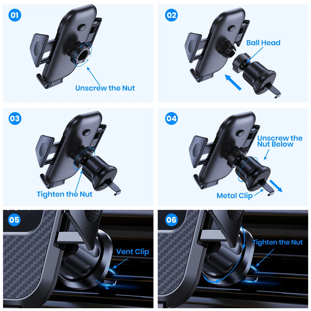 TOPK Upgraded Auto-Locking Car Phone Holder Mount – Universal Air Vent Clip Stand with Strong Grip for iPhone, Samsung & All Smartphones