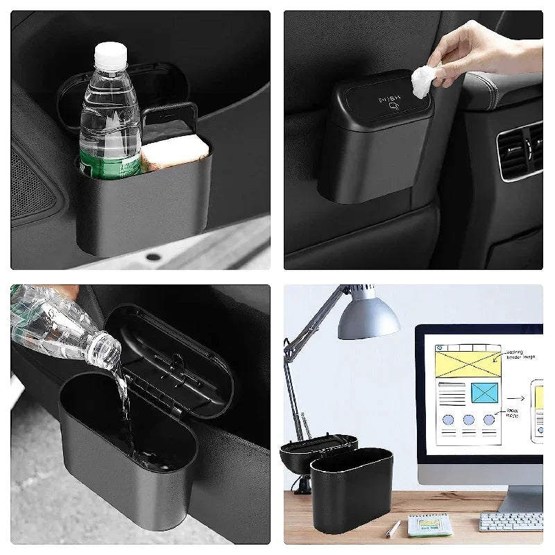 Car Trash Can with Lid & 60 Garbage Bags – Leak-Proof Mini Portable Vehicle Garbage Bin for Auto Interior