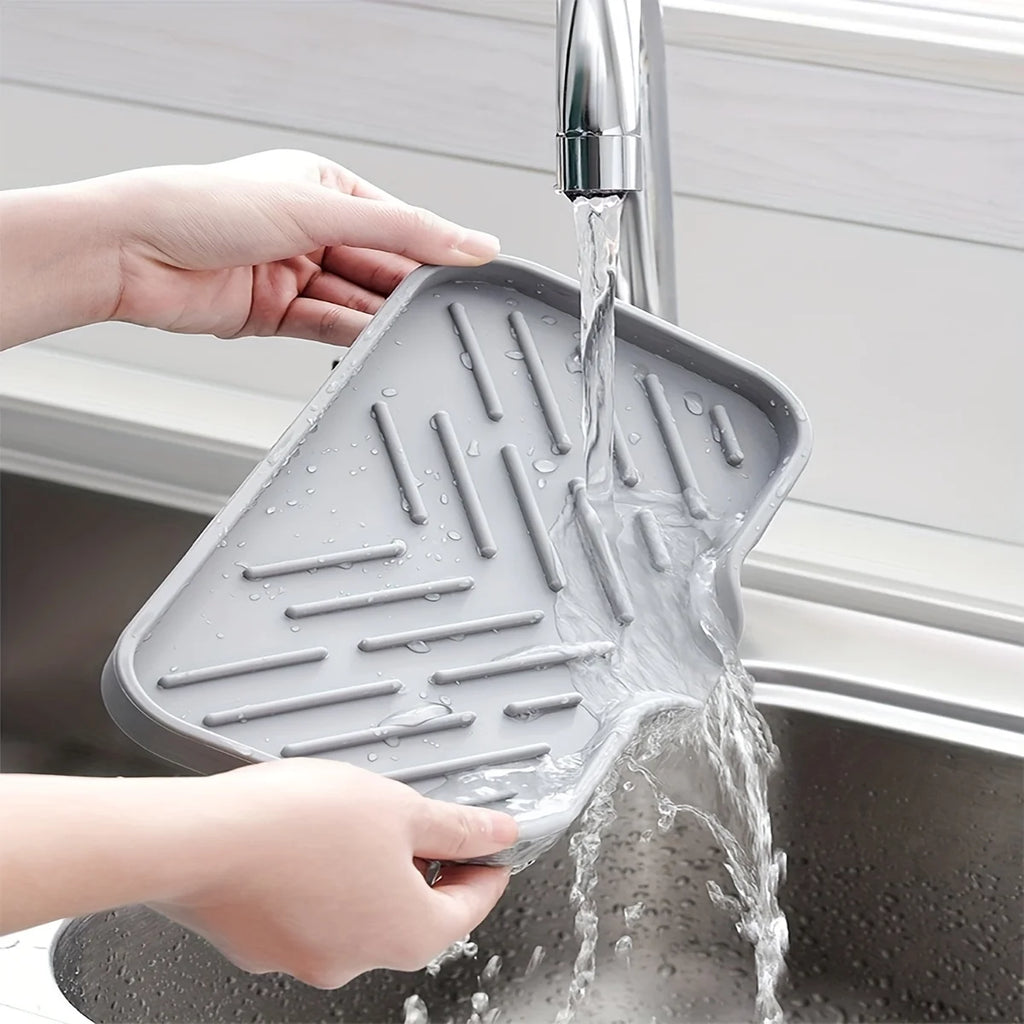 Premium Silicone Sink Organizer Tray with Drain – Kitchen Sponge & Soap Holder