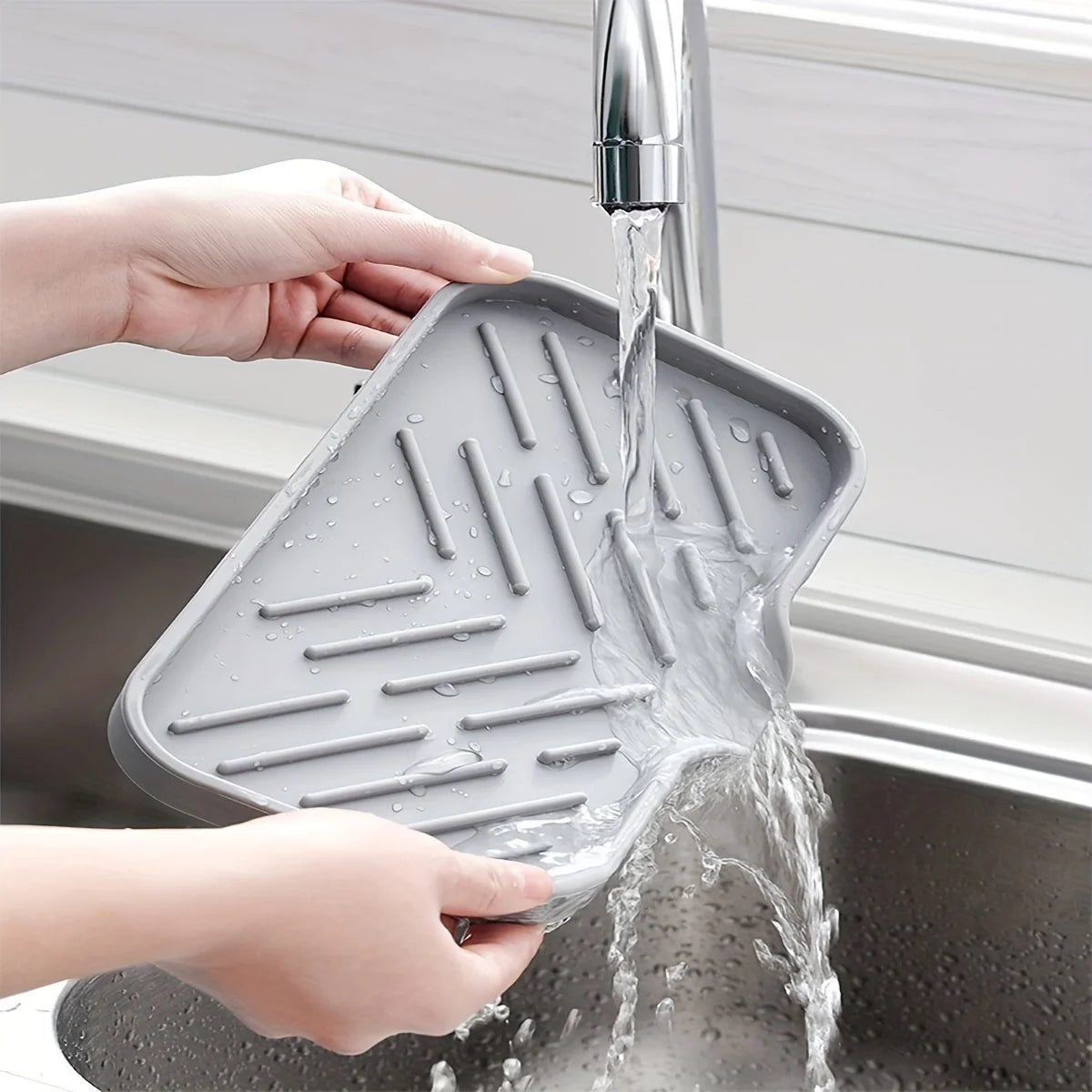 Premium Silicone Sink Organizer Tray with Drain – Kitchen Sponge & Soap Holder