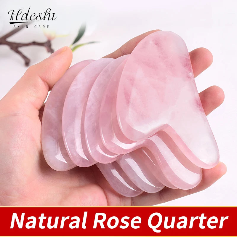 Natural Rose Quartz Gua Sha Jade Facial Tool Set – GuaSha Scraping Massage Board & Roller for Face, Neck & Body Skin Care & Anti-Aging