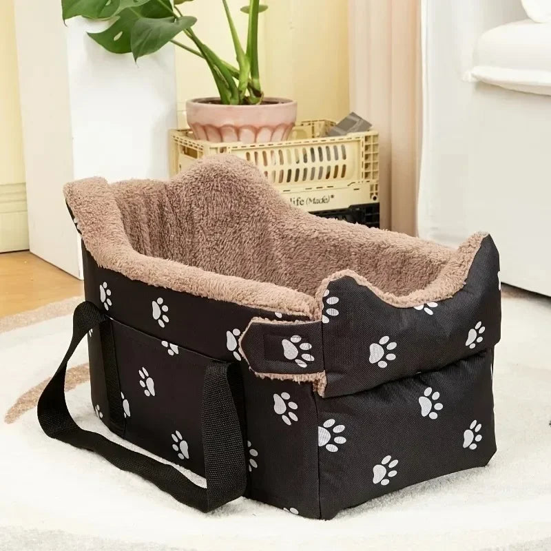 LETVIA Pet Car Seat Console Dog Car Carrier for Small Dogs & Cats - Portable Safety Booster Seat, Foldable Pet Bed with Paw Print Design for Travel & Outdoor Adventures