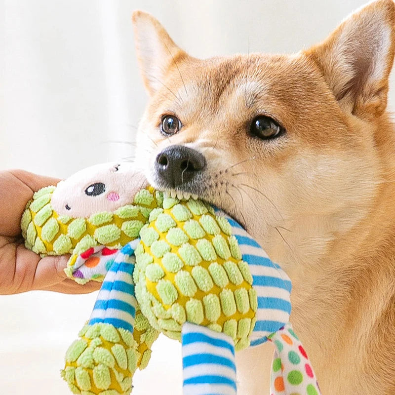 Interactive Squeaky Plush Dog Toy - Cute Knitted Puppy Chew Toy for Teeth Cleaning & Mental Stimulation
