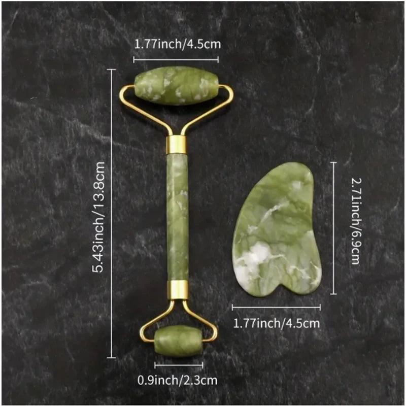 Natural Jade Roller & Gua Sha Scraping Board Set – Facial Massage Tool for Anti-Aging, Lymphatic Drainage & Skin Firming