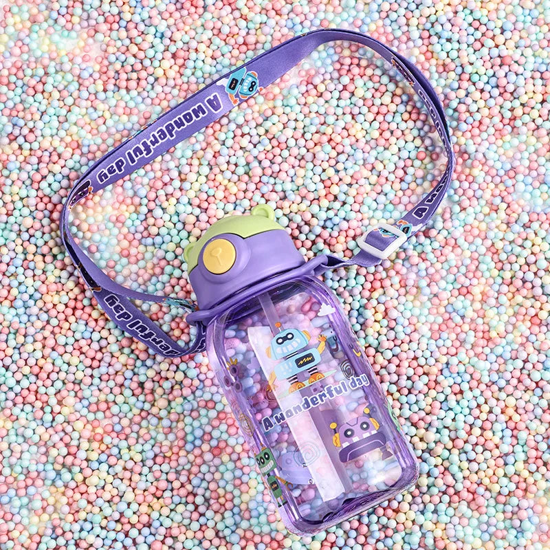 Kids Water Bottle with Straw & Handle - Cute Portable Sippy Cup for Toddlers & Children