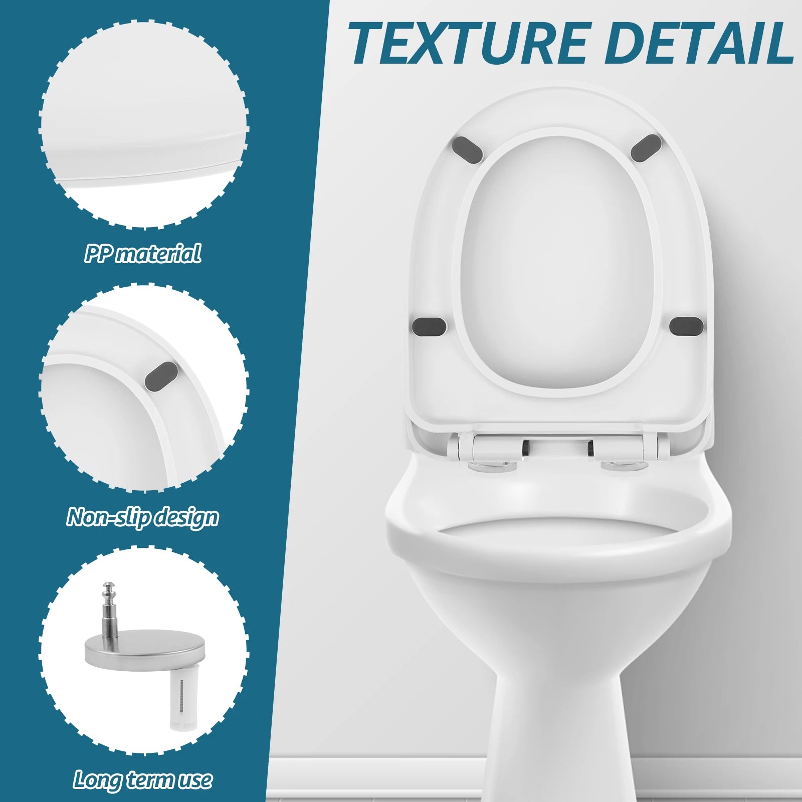 UV-Shaped Slow Close Toilet Seat – Quiet Durable White PP Seat with Quick Release for Adults & Children