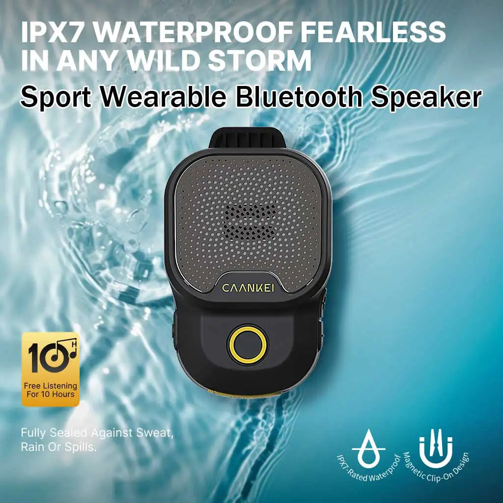 Wearable Bluetooth Speaker IPX7 Waterproof – Clip-On Portable Sports Speaker with Microphone, 30H Playtime, Hands-Free Calls & Music for Running & Outdoor