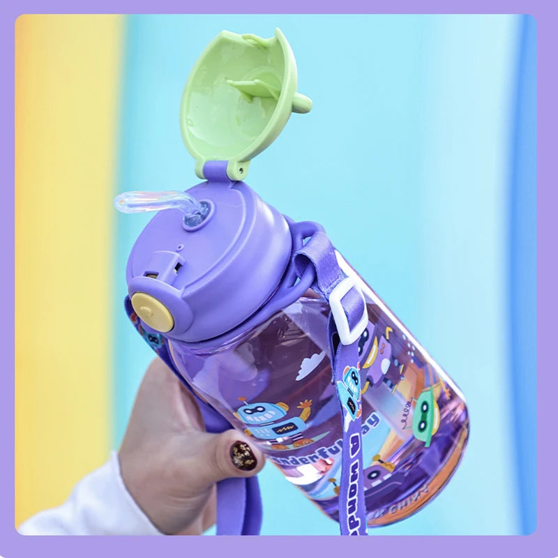 Kids Water Bottle with Straw & Handle - Cute Portable Sippy Cup for Toddlers & Children