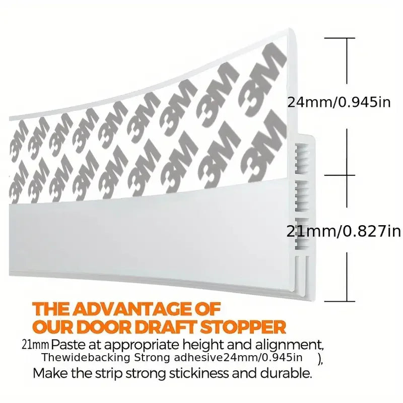 Silicone Door Draft Stopper Under Door Seal - Strong Adhesive Weather Stripping Noise & Draft Blocker