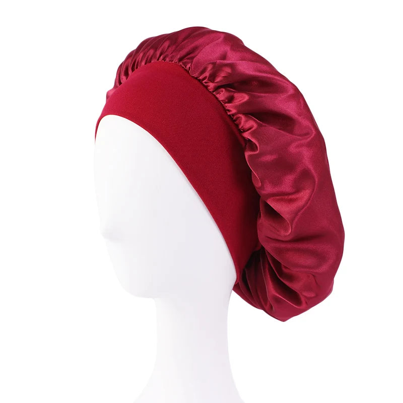 Satin Sleep Bonnet with Wide Brim & Elastic Band – Wide-Brimmed Night Cap for Women & Men, Hair Protection Bonnet for Sleeping & Bathing
