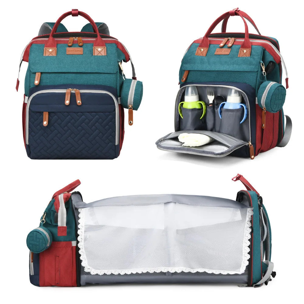 3 In 1 Diaper Bag Backpack Foldable Baby Bed Waterproof Travel Bag with USB Charge Nappy Stroller Bag with Changing Bed 3 types