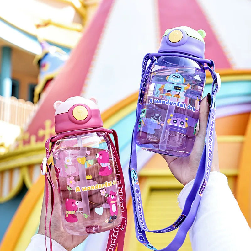 Kids Water Bottle with Straw & Handle - Cute Portable Sippy Cup for Toddlers & Children