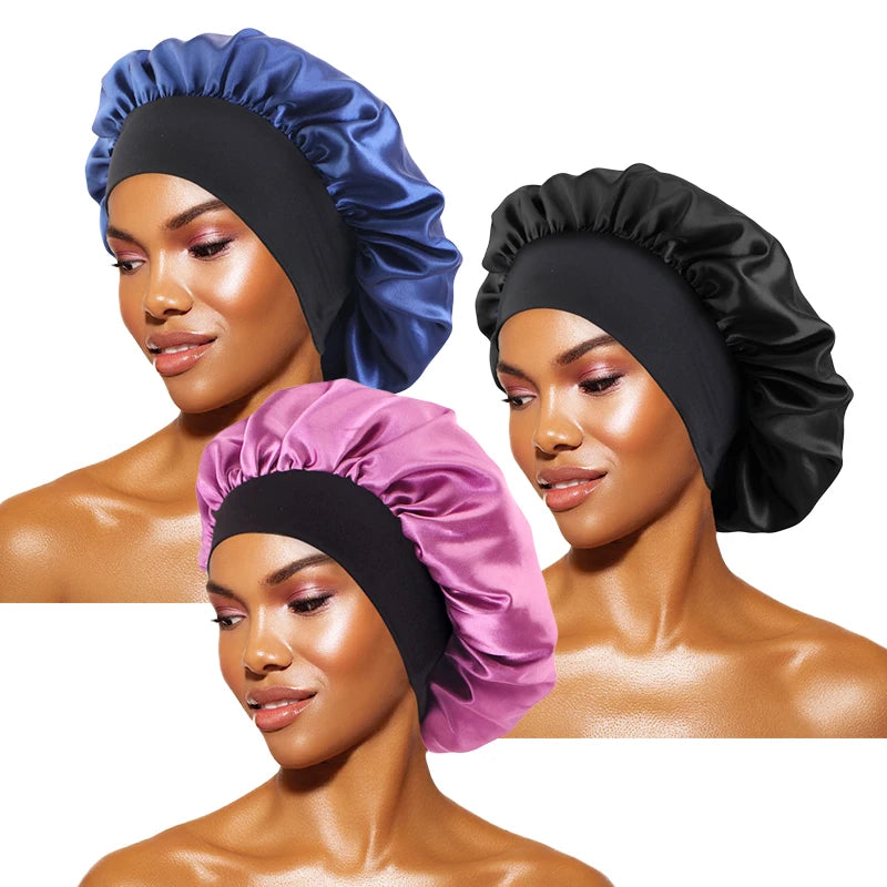 Satin Sleep Bonnet with Wide Brim & Elastic Band – Wide-Brimmed Night Cap for Women & Men, Hair Protection Bonnet for Sleeping & Bathing