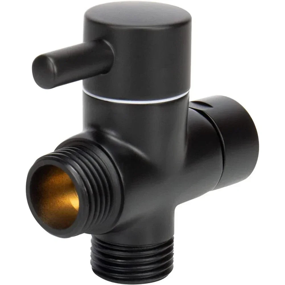 Matte Black 3-Way Shower Diverter Valve – G1/2 Brass T-Adapter Water Splitter for Rain & Handheld Shower Heads