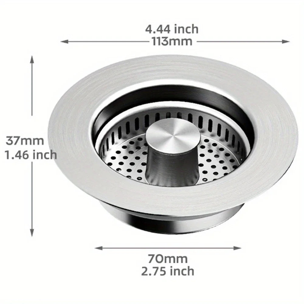 3-in-1 Stainless Steel Sink Strainer & Pop-Up Stopper