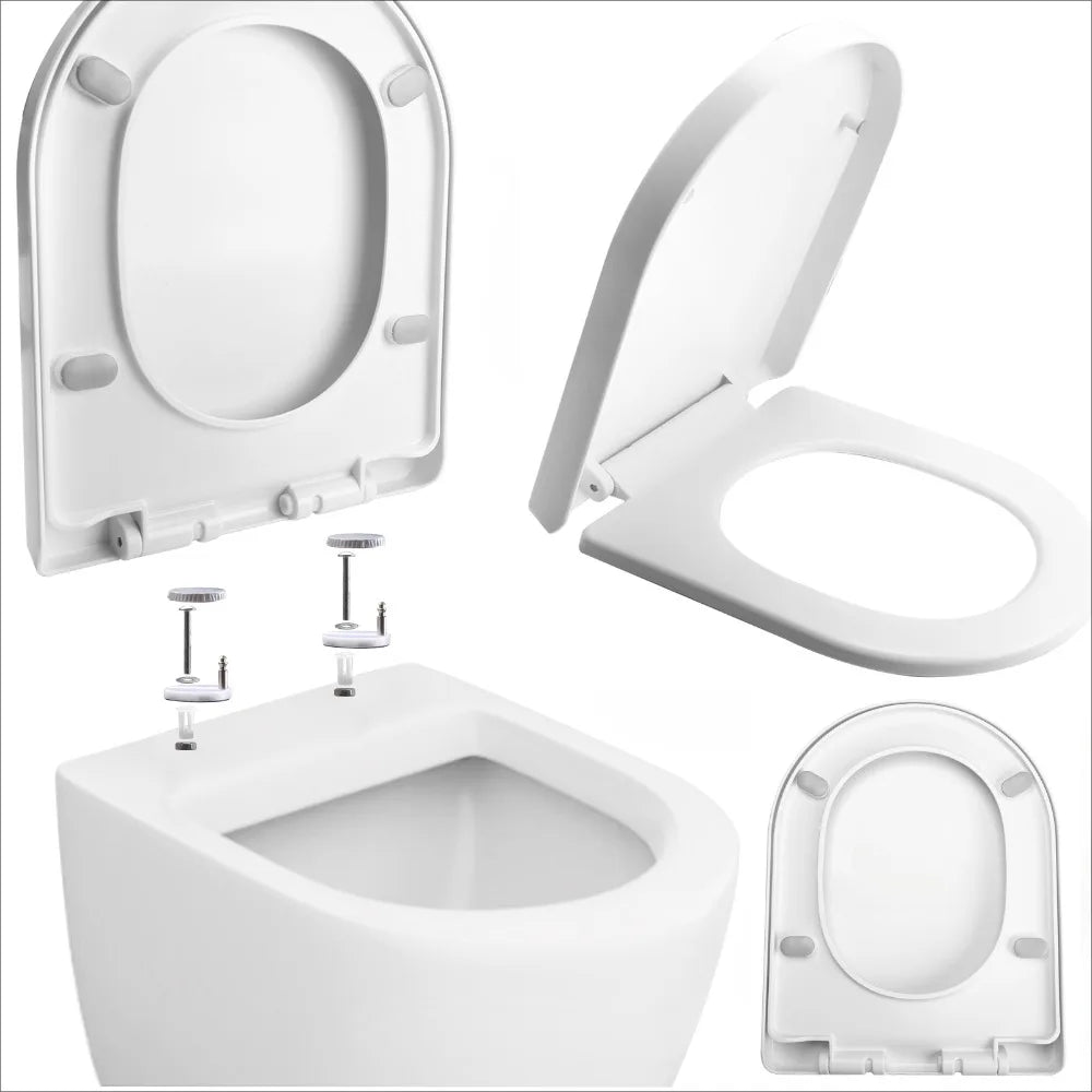 Soft Close Toilet Seat - White, Adjustable Hinges, Quiet & Easy Install