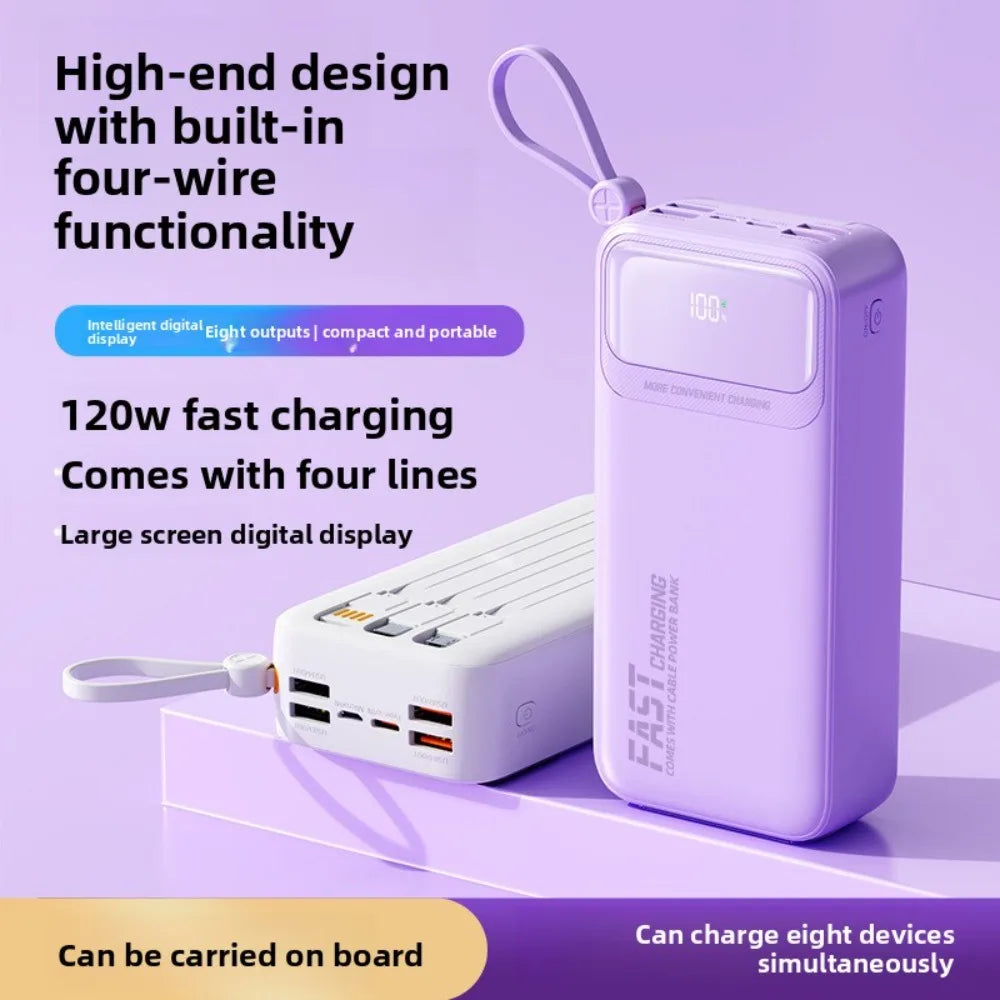 120W Super Fast Charging Power Bank 30000mAh 50000mAh – Portable Slim PD 120W Powerbank with Built-in Cables