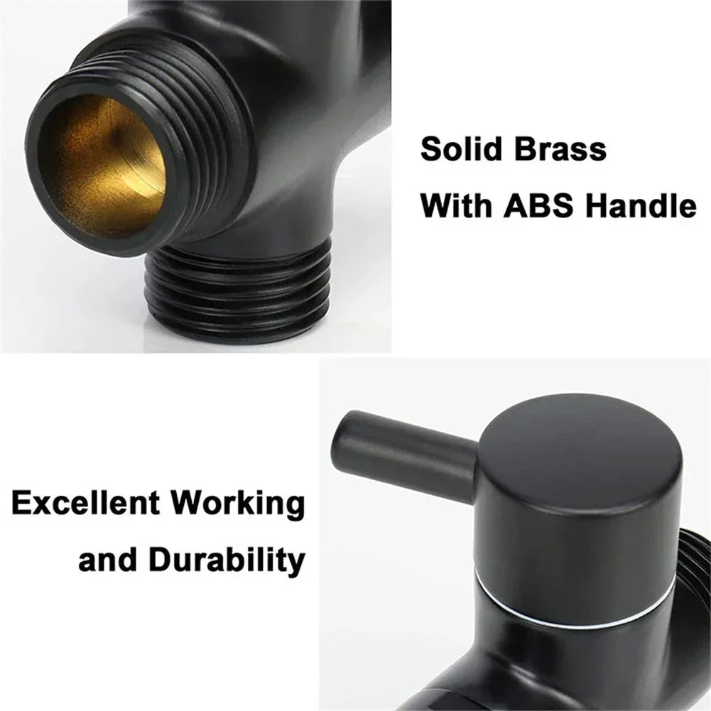 Matte Black 3-Way Shower Diverter Valve – G1/2 Brass T-Adapter Water Splitter for Rain & Handheld Shower Heads