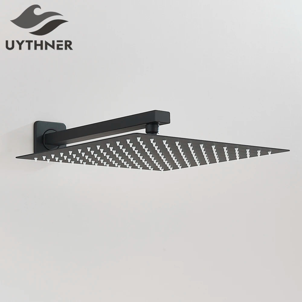 Square Rainfall Shower Head 8"/10"/12" - Ultrathin Rain Shower with Arm