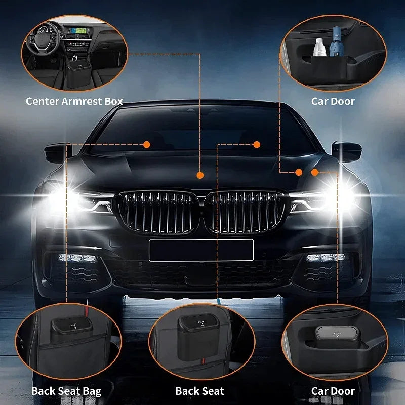 Car Trash Can with Lid & 60 Garbage Bags – Leak-Proof Mini Portable Vehicle Garbage Bin for Auto Interior