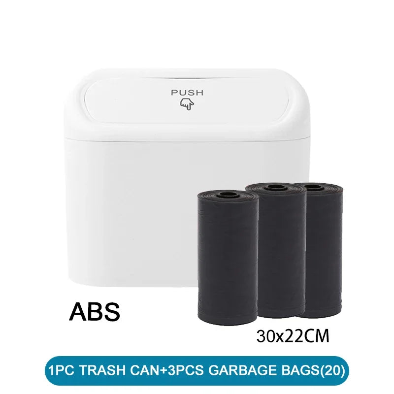 Car Trash Can with Lid & 60 Garbage Bags – Leak-Proof Mini Portable Vehicle Garbage Bin for Auto Interior