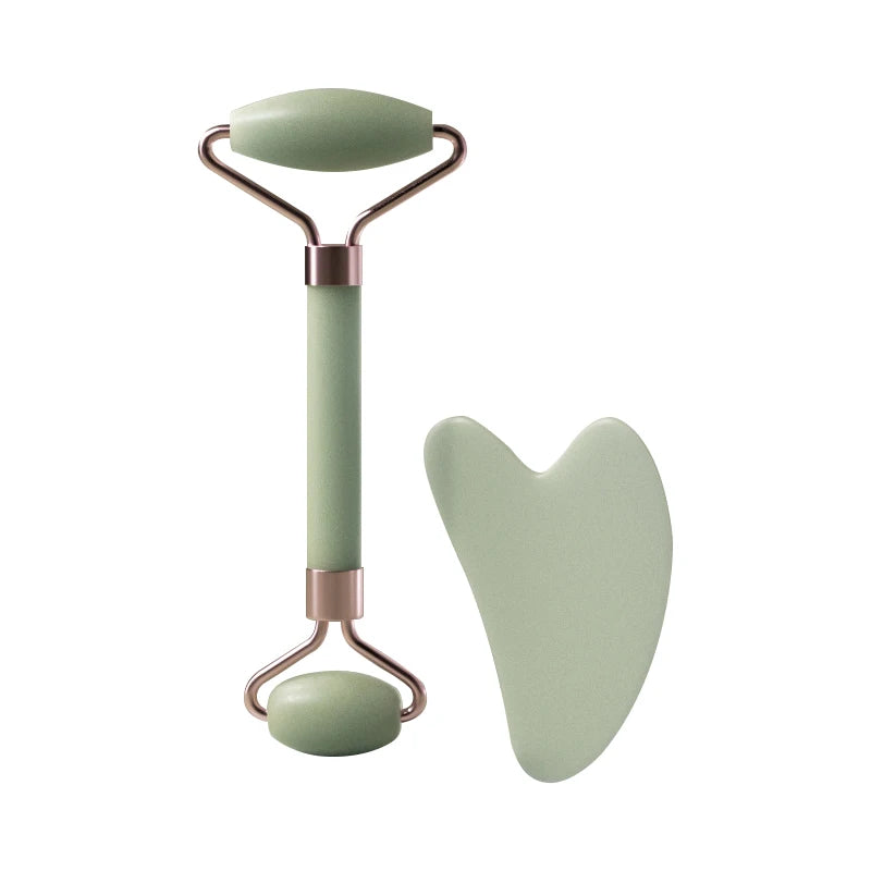 2-in-1 Facial Roller & Gua Sha Set – Face Neck Eye Massager Tool with Heart Shaped Scraping Board for Skincare & Lymphatic Drainage