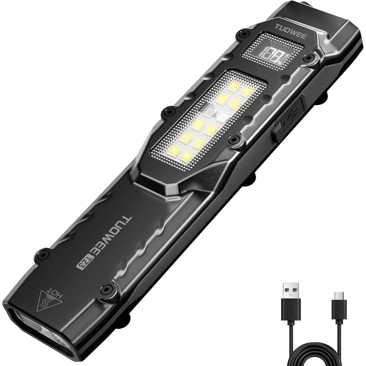 Tactical Rechargeable Flashlight – Dual Switch LED with Digital Display, 8 Modes, Strong Beam for Camping, Hiking & Emergency Use