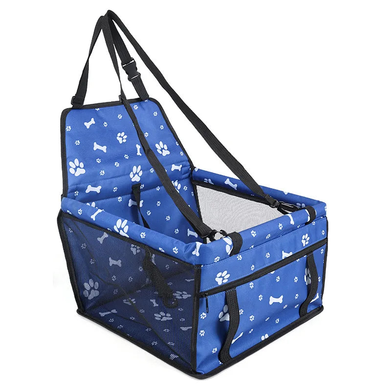 Pet Reinforce Car Booster Seat for Small Dogs & Cats - Portable Breathable Pet Carrier with Safety Belt, Stable Travel Booster Bag, Paw Print Design