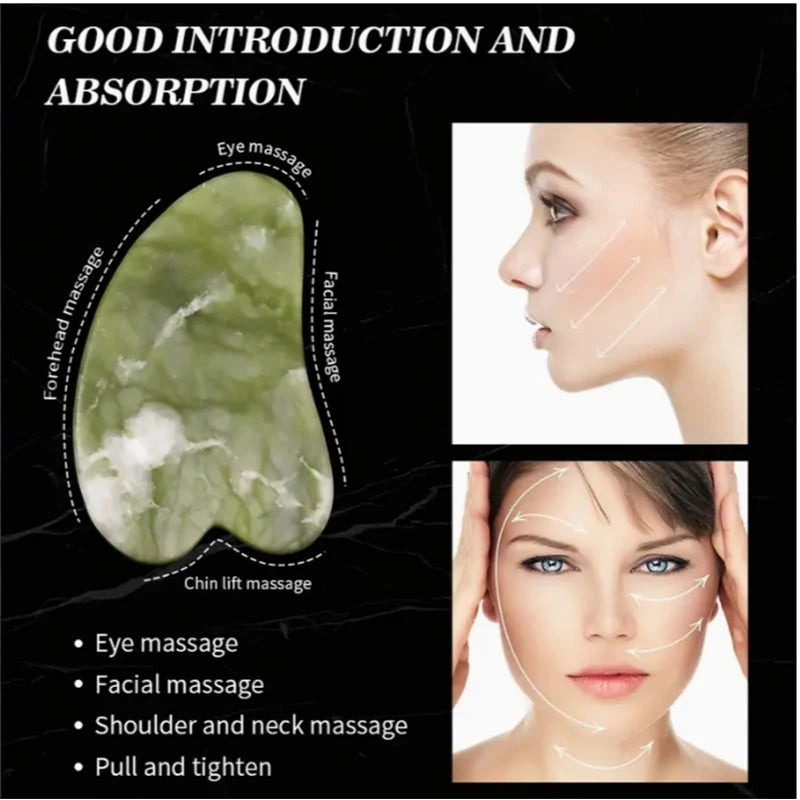Natural Jade Roller & Gua Sha Scraping Board Set – Facial Massage Tool for Anti-Aging, Lymphatic Drainage & Skin Firming