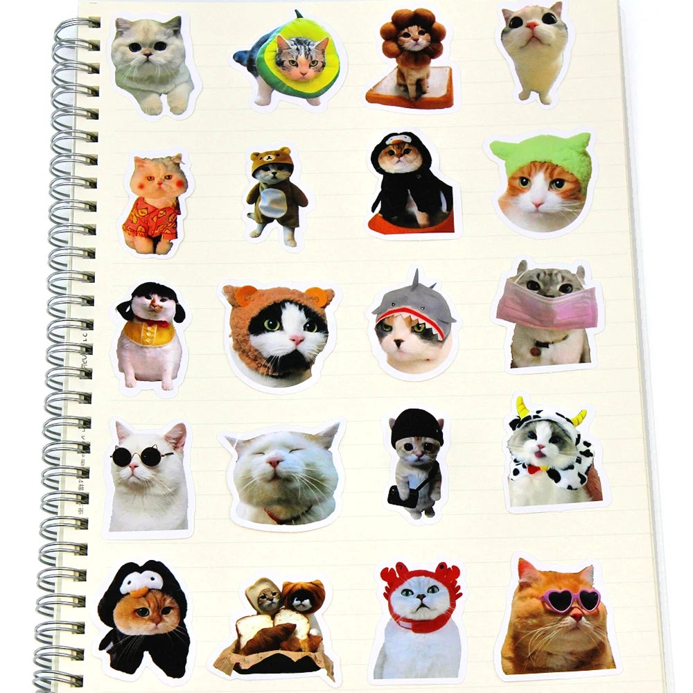 Funny Cat Stickers Pack – 10/50/100pcs Cute Cartoon Decals for Laptop, Phone, Water Bottle, Guitar, Luggage & More