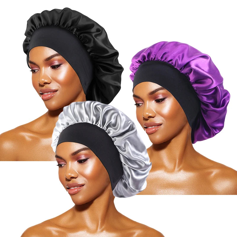 Satin Sleep Bonnet with Wide Brim & Elastic Band – Wide-Brimmed Night Cap for Women & Men, Hair Protection Bonnet for Sleeping & Bathing