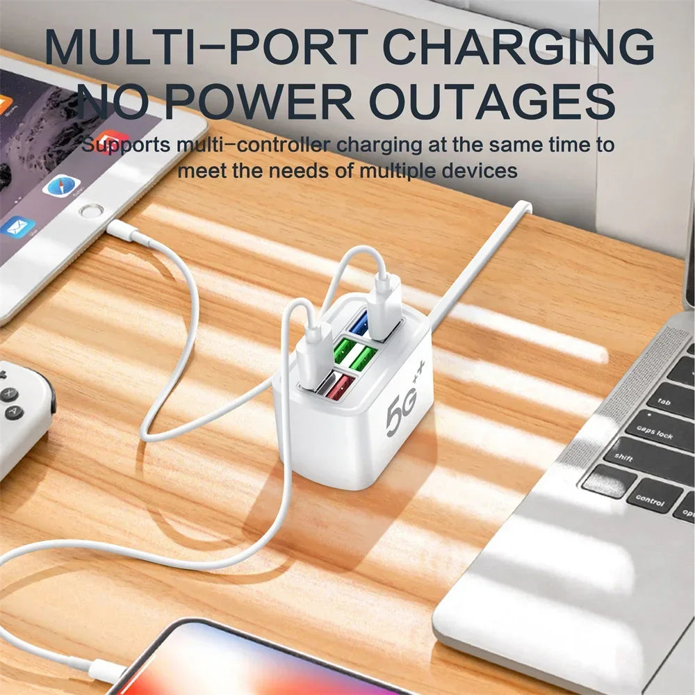6-Port Fast USB Charging Station – Multi USB Hub Power Strip with 1m Braided Cord, Desktop Charging Hub for iPhone, Samsung & Tablets
