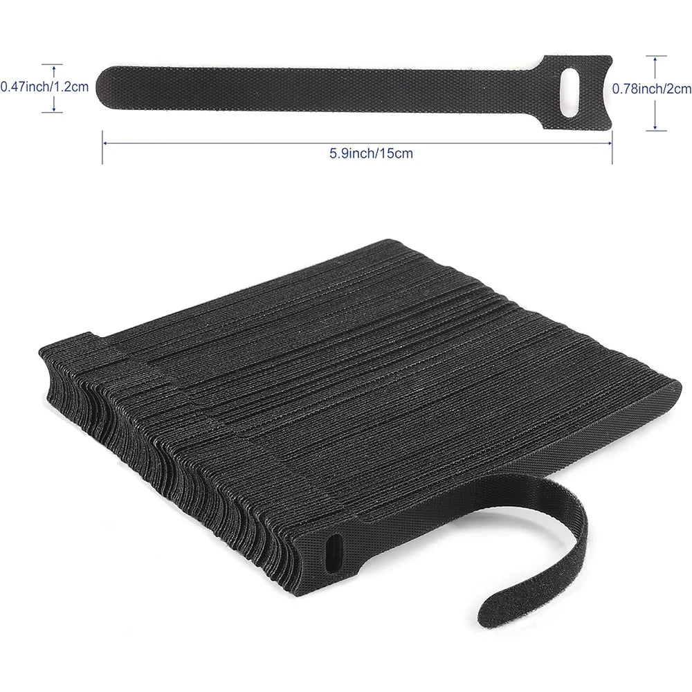 10, 50 & 100-Piece Reusable Cable Management Straps – Adjustable Hook & Loop Cord Organizer Ties for Home, Office & Travel