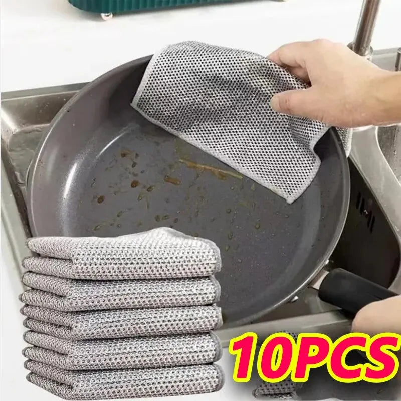 10-Pack Magic Cleaning Dishcloths – Reusable Silver Wire Kitchen Scrub Cloths