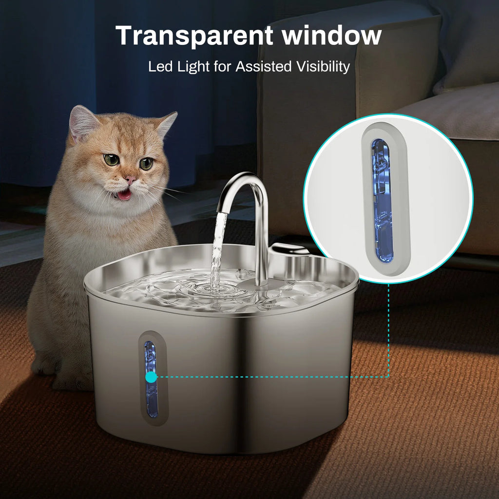 HydroFlow™ Stainless Steel Pet Water Fountain – 2.2L Automatic Water Dispenser