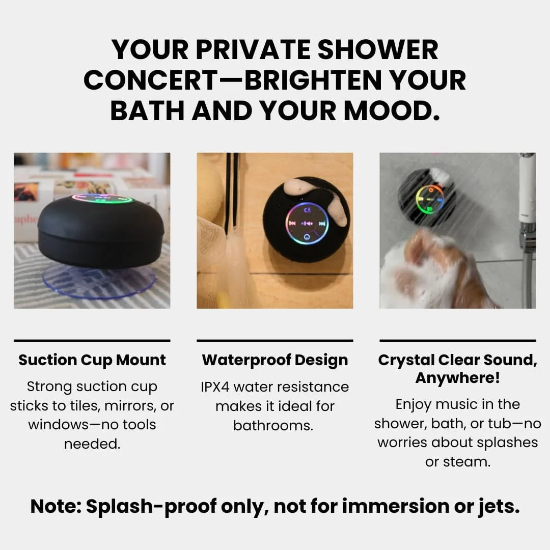 Bluetooth Shower Speaker Portable Wireless Mini Speaker with Suction Cup, IPX4 Waterproof, Built-in Mic – Perfect for Shower, Pool, Beach & Travel