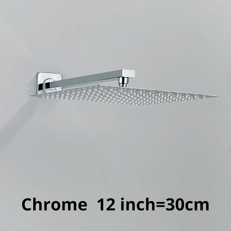 Square Rainfall Shower Head 8"/10"/12" - Ultrathin Rain Shower with Arm